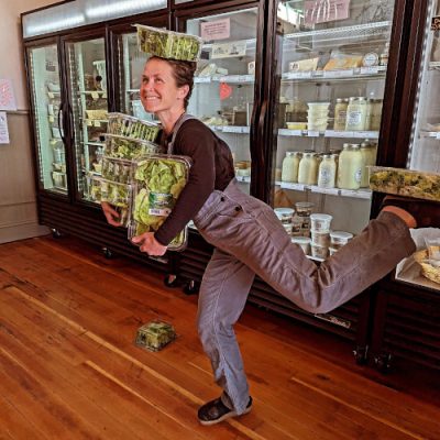 Woman dancing with produce