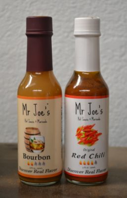 Bottles of Mr. Joe's sauces.
