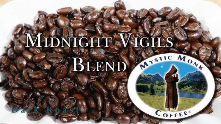 Coffee beans and Mystic Monks logo