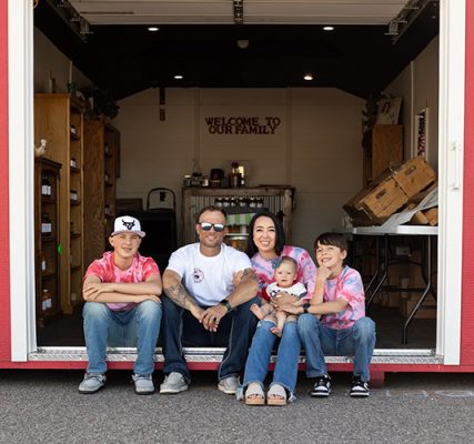 Family sitting doorway