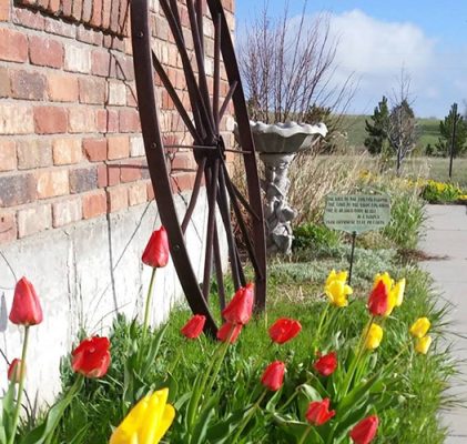 Flowers and wagon wheel
