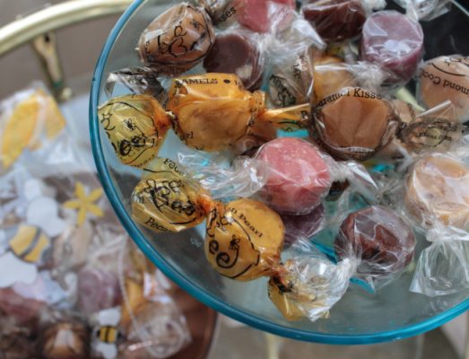 Wrapped candies in a candy dish