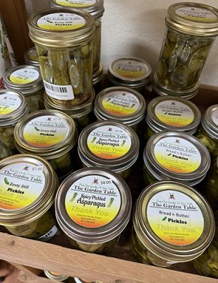 Jars of homemade canned goods.