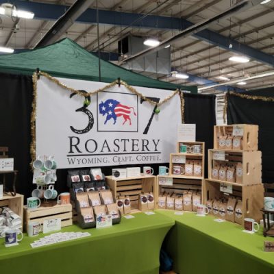 307 Roastery banner with bags of coffee