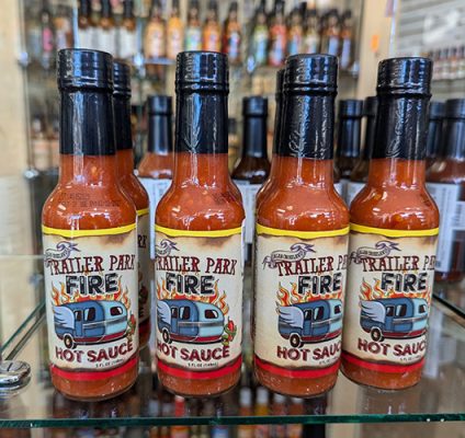Bottles of Trailer Park Fire Hot Sauce