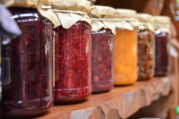 Jars of homemade canned fruits